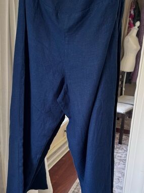 BANANA BLUE PULL ON BLUE LINEN RELAXED PANTS SIZE L